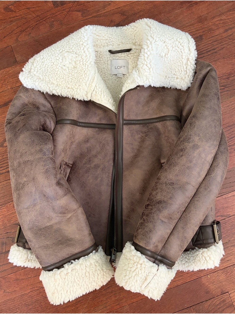 LOFT Women’s Brown Faux-Shearling Aviator Jacket